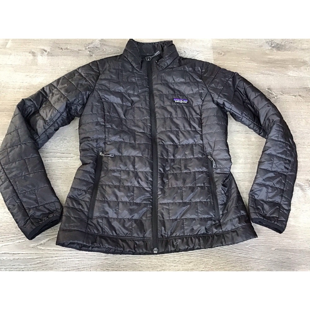 Patagonia Womens Small S Nano Puff PrimaLoft All Black Full Zip Up Puffer Jacket